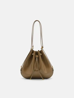 Wrinkled Drawstring Bucket Bag - Olive