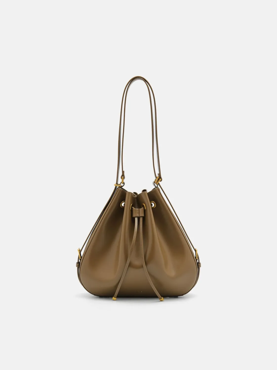 Wrinkled Drawstring Bucket Bag - Olive