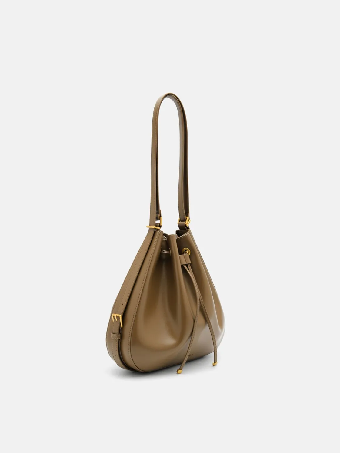 Wrinkled Drawstring Bucket Bag - Olive