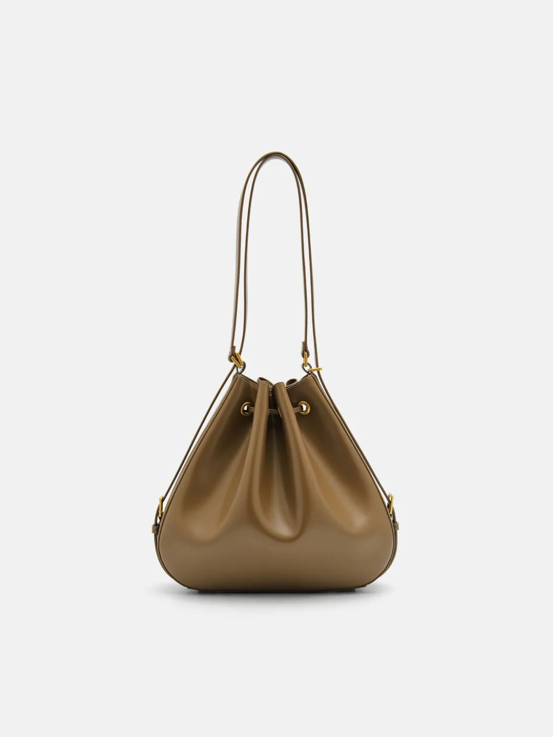 Wrinkled Drawstring Bucket Bag - Olive