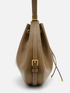 Wrinkled Drawstring Bucket Bag - Olive