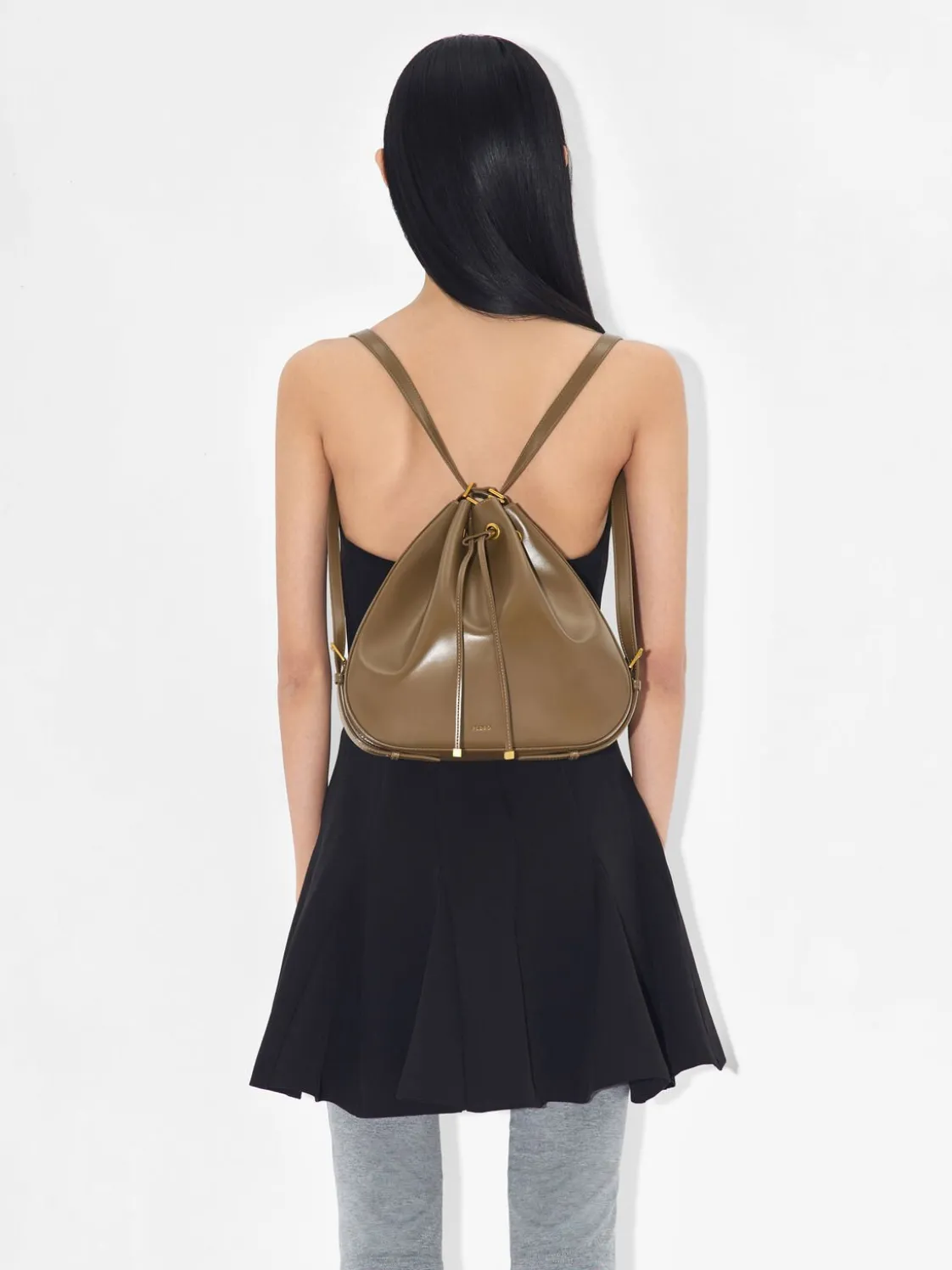 Wrinkled Drawstring Bucket Bag - Olive
