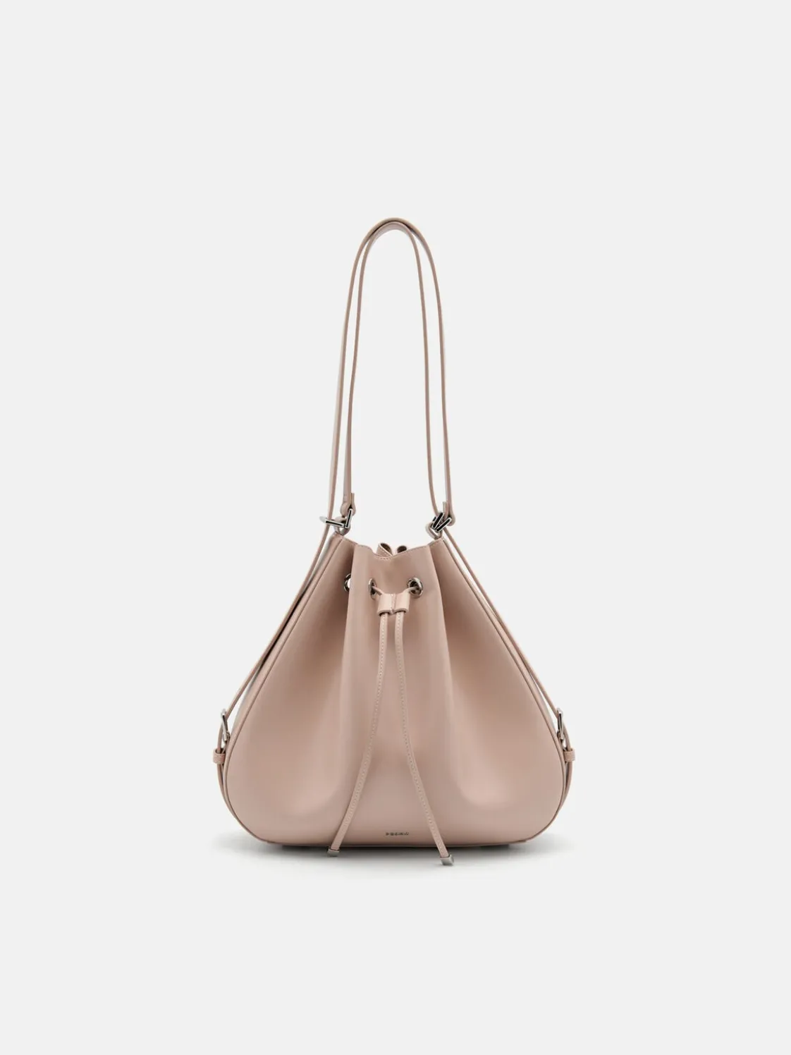 Wrinkled Drawstring Bucket Bag - Nude