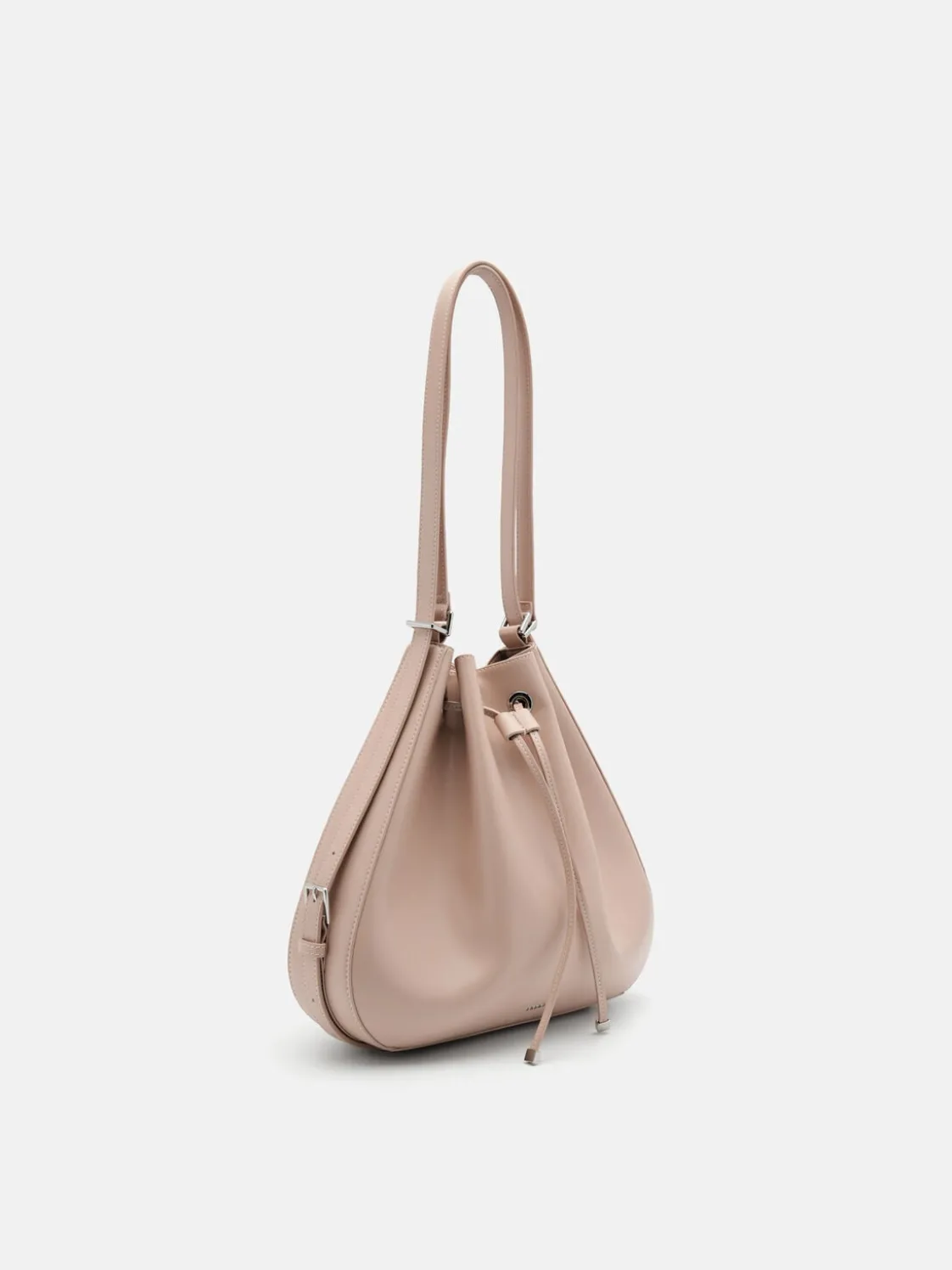 Wrinkled Drawstring Bucket Bag - Nude