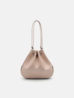 Wrinkled Drawstring Bucket Bag - Nude
