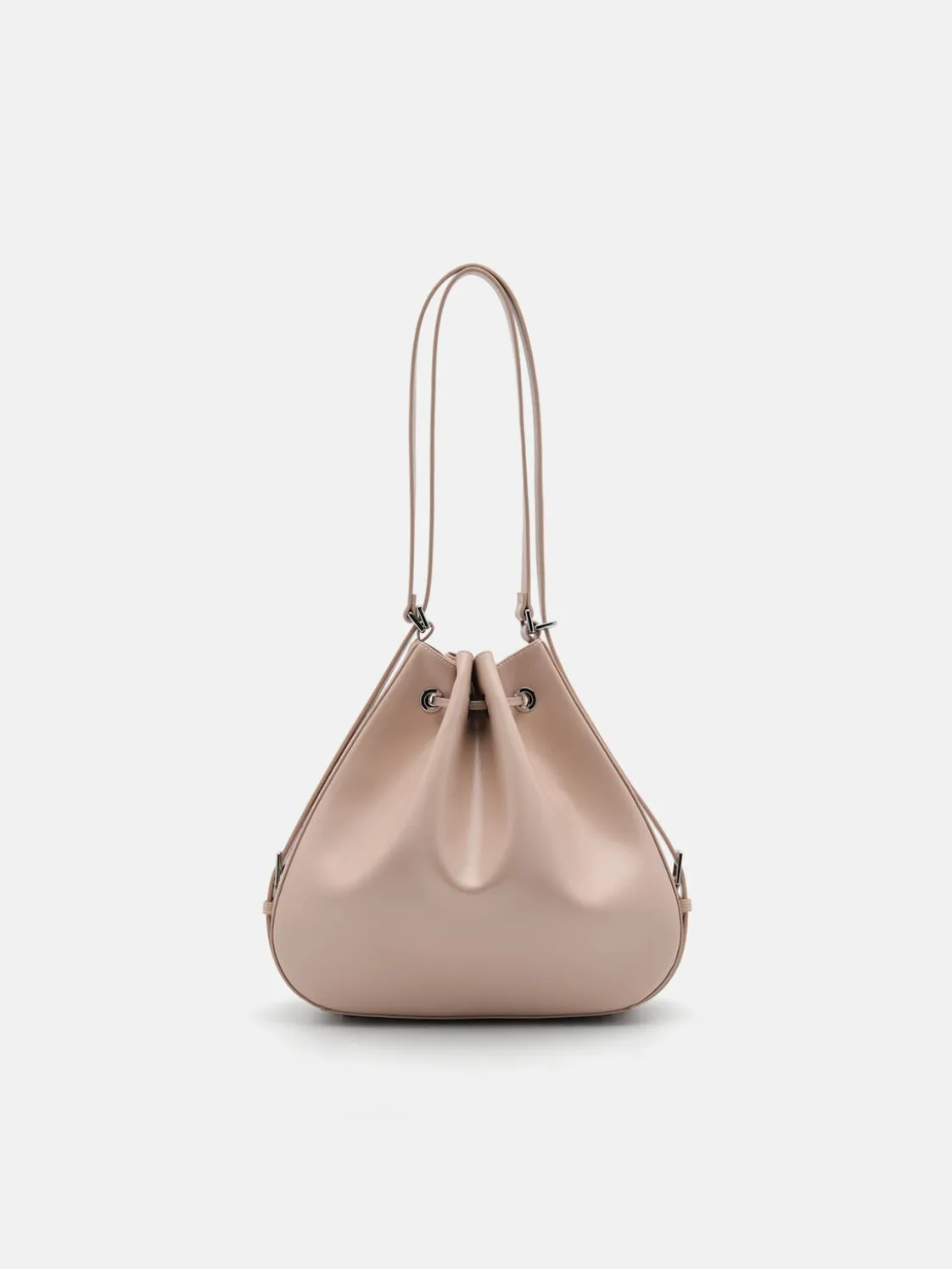 Wrinkled Drawstring Bucket Bag - Nude