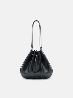 Wrinkled Drawstring Bucket Bag - Black