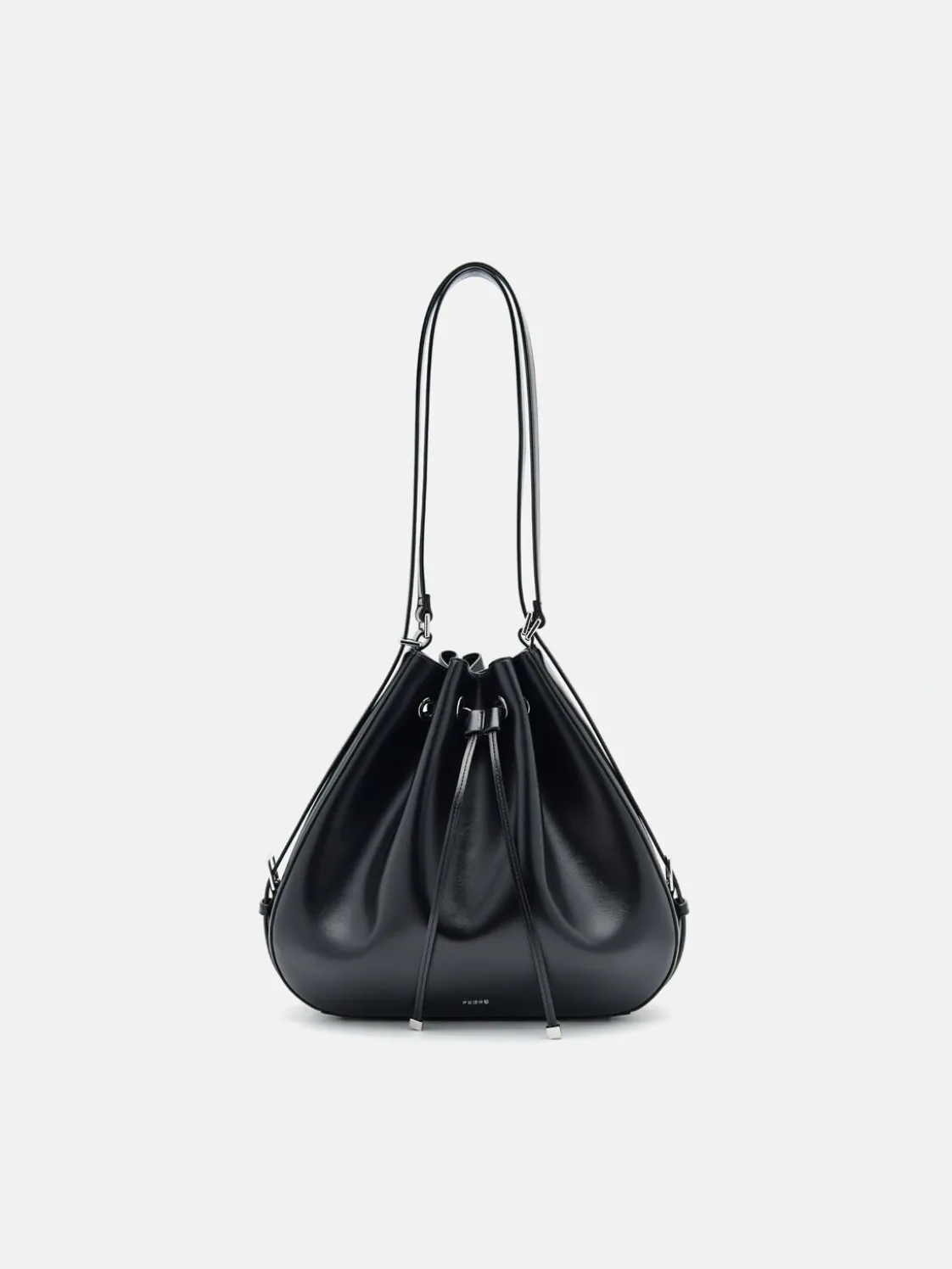 Wrinkled Drawstring Bucket Bag - Black