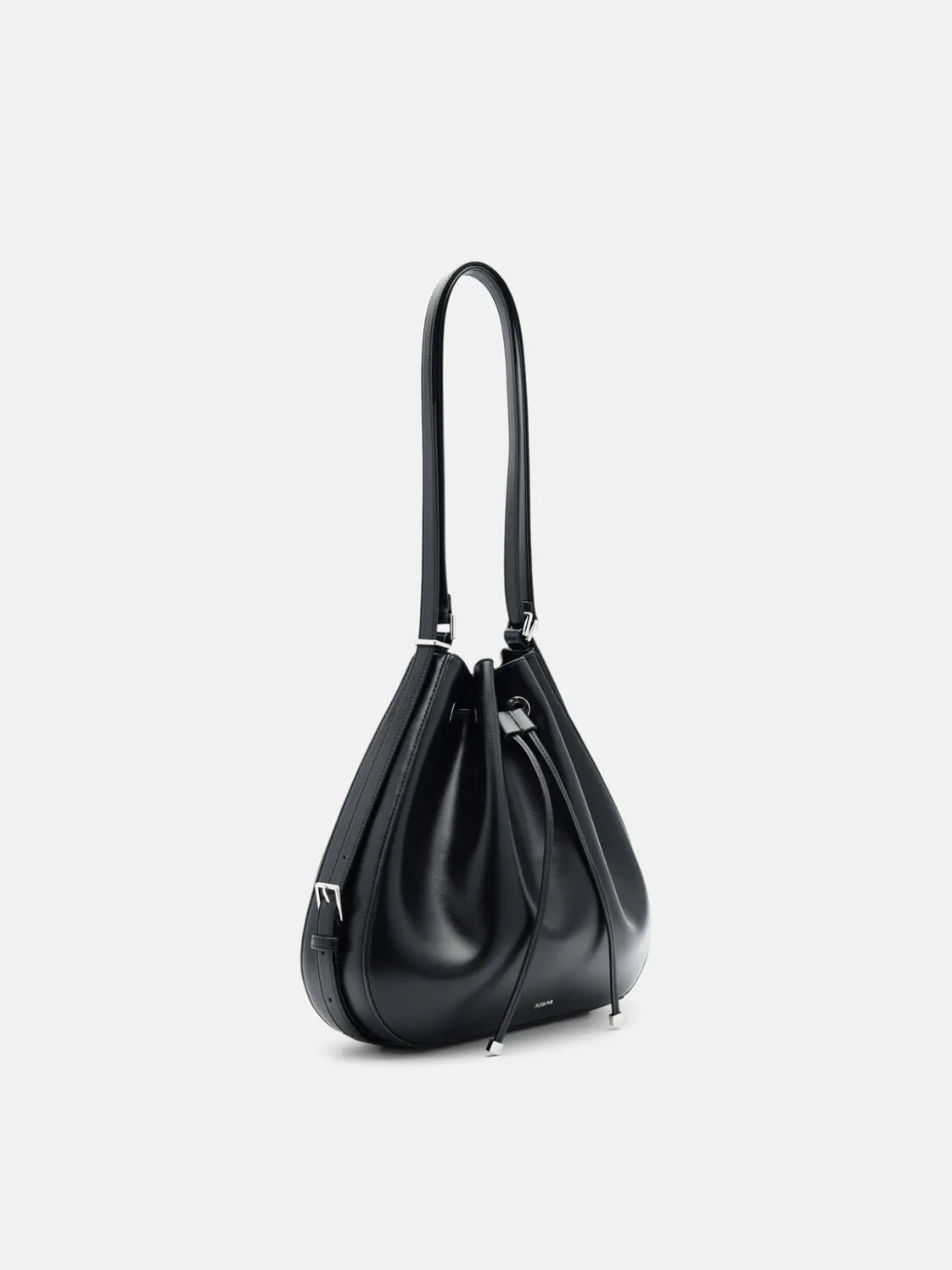 Wrinkled Drawstring Bucket Bag - Black