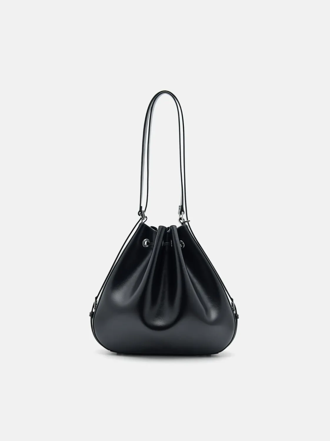 Wrinkled Drawstring Bucket Bag - Black