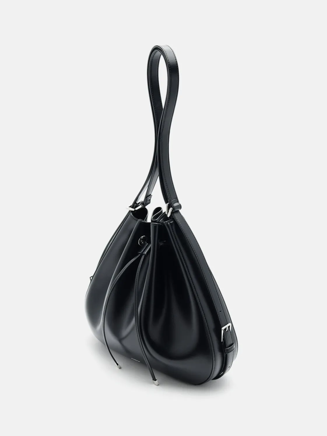 Wrinkled Drawstring Bucket Bag - Black