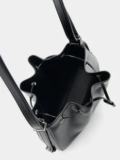 Wrinkled Drawstring Bucket Bag - Black