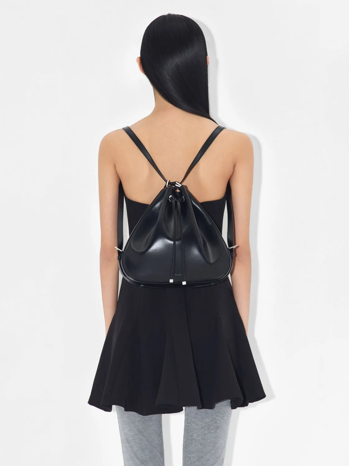Wrinkled Drawstring Bucket Bag - Black